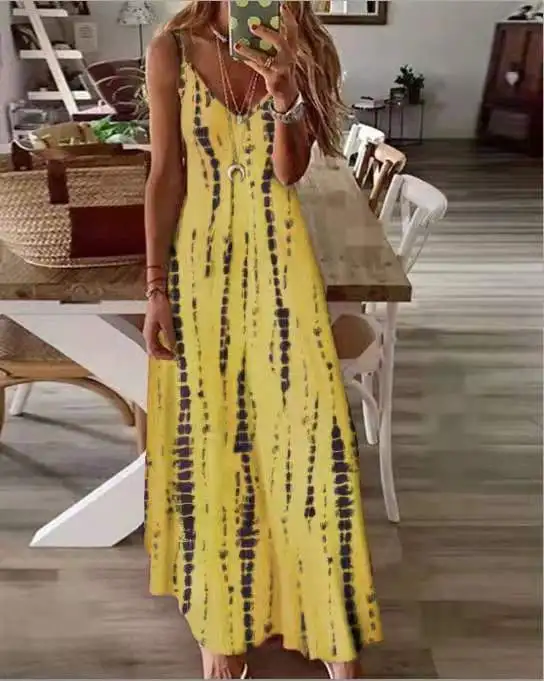 Casual Printed Maxi Spaghetti Strap Dresses For Women V-neck Backless A-line Long Dress Fashion Bohemian Style Beach Vestidos 13 undefined