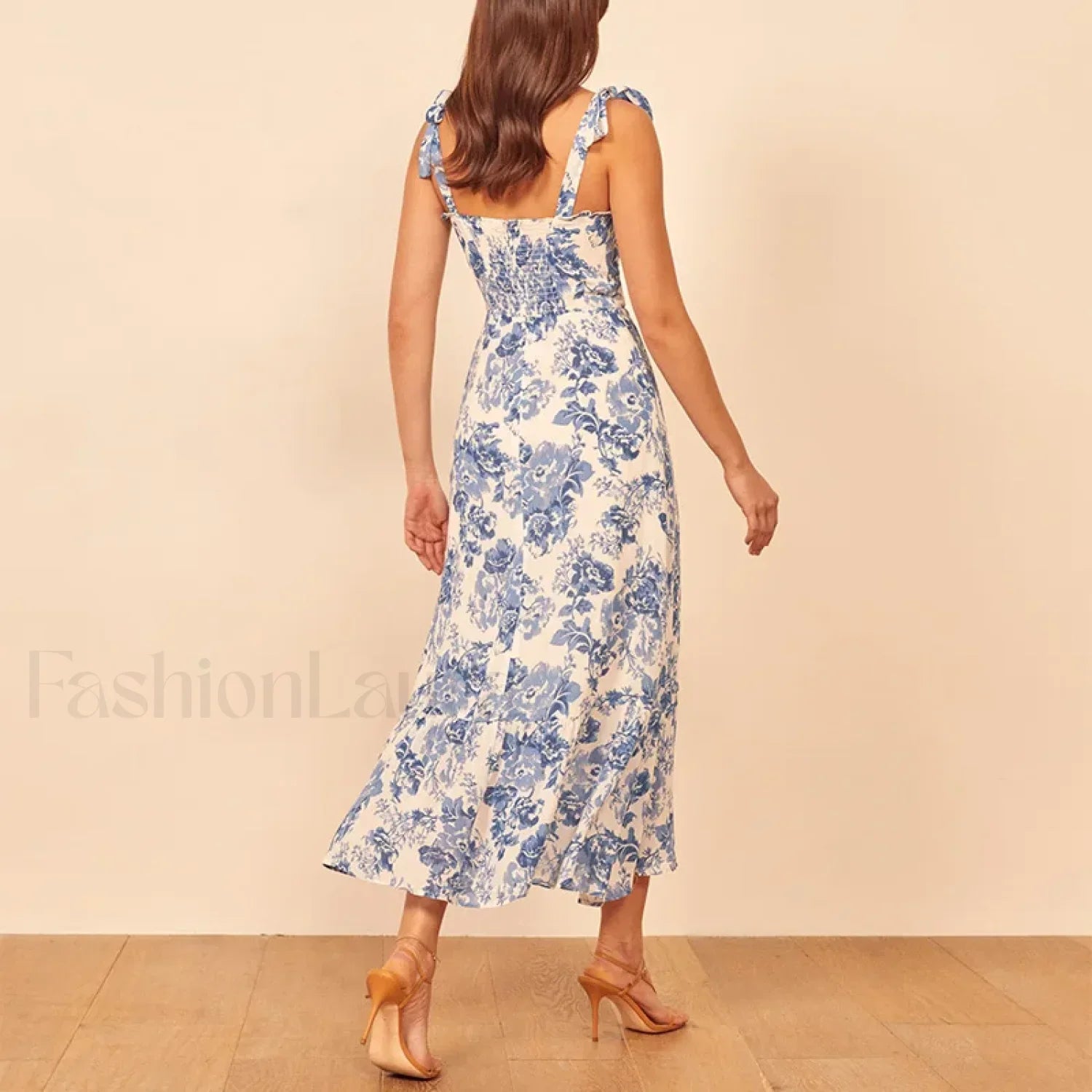 Blue Floral Tie-strap Midi Dress