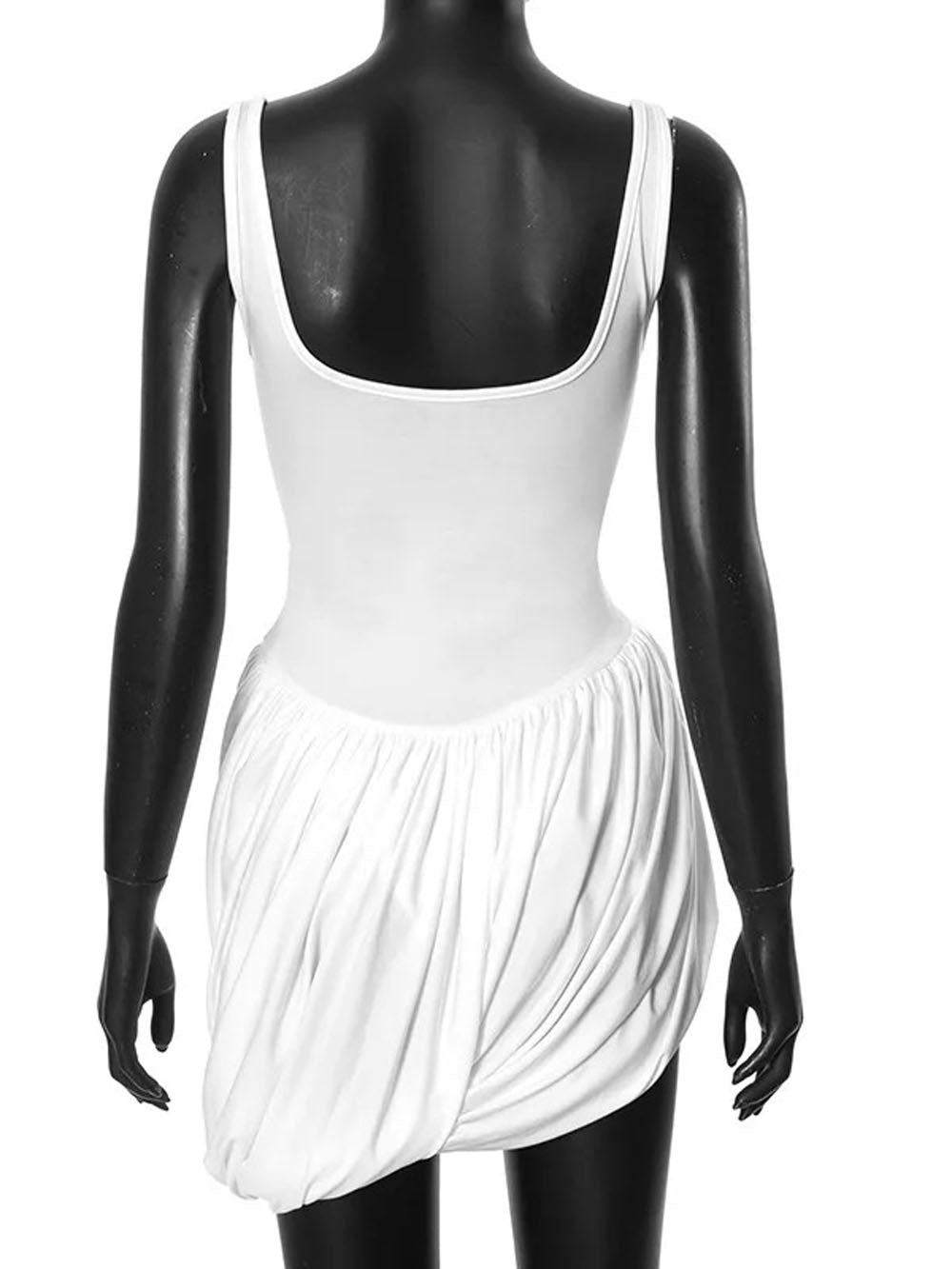 Sleeveless Scoop Neck Draped Tulip Hem Split Mini Dress