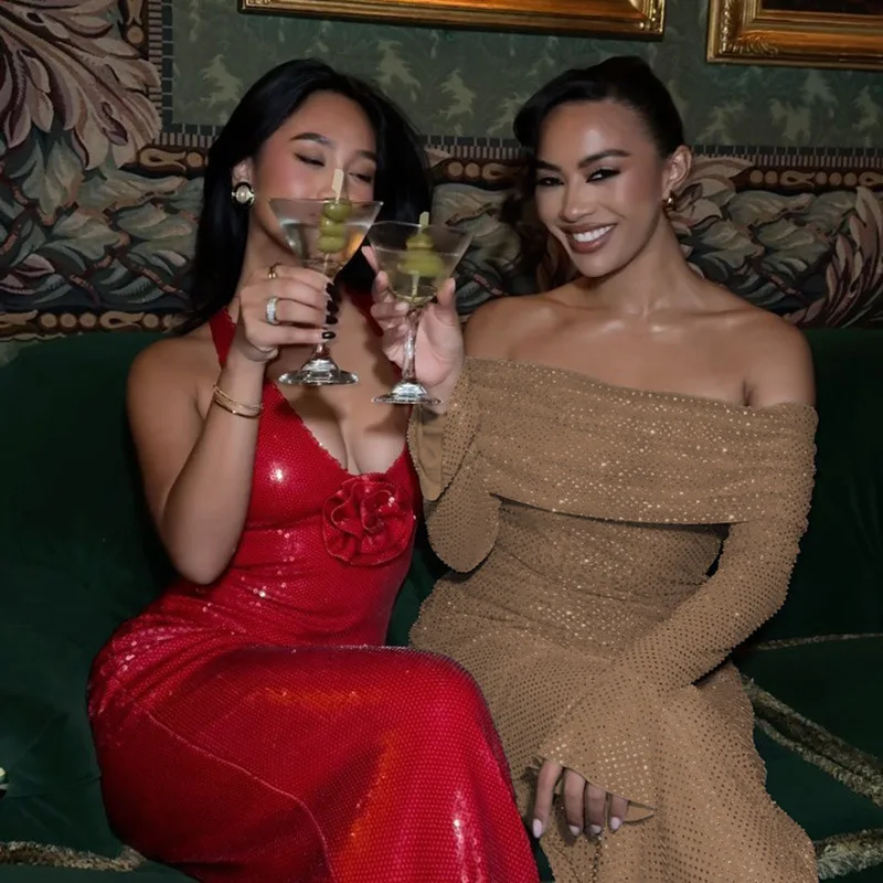 Ootddress Sexy Buttocks Wrapped Long Dress For Women Fashion Temperament Ironing Board Slim One Line Neck Party Evening Dress