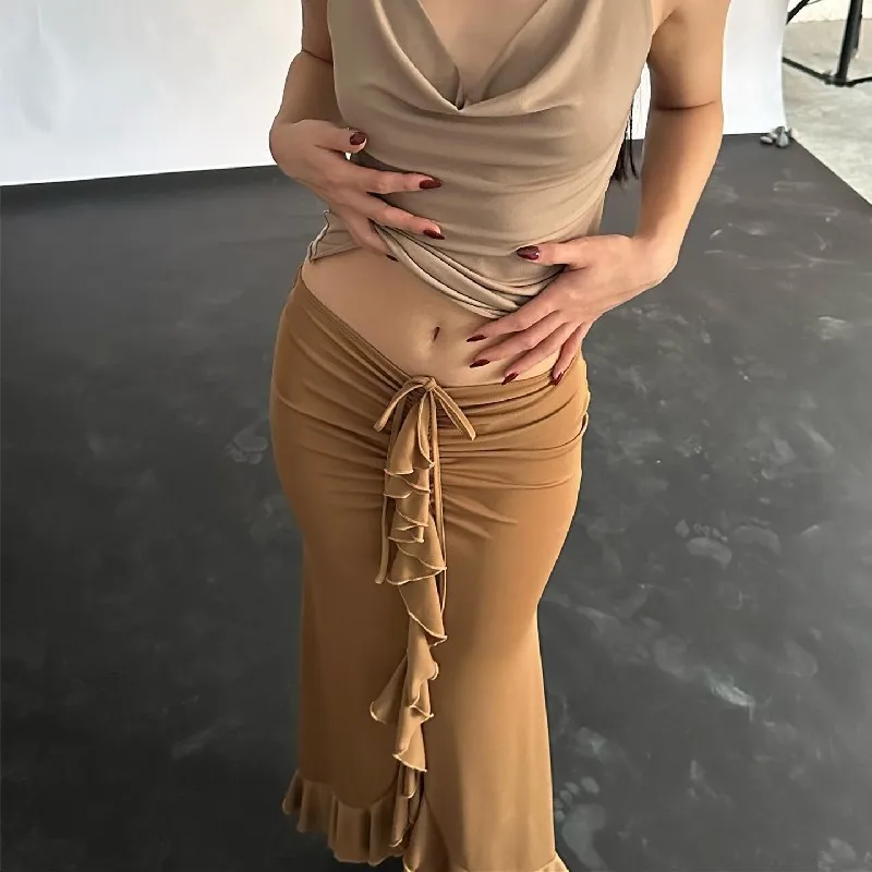 Ootddress Ruffled Fashion Tassel Skirt For Women Casual Patchwork Pleated Y2k Skirt Low Waist Lace-Up Slim Outfits Black Midi Skirt 8 Ootddress Ruffled Fashion Tassel Skirt For Women Casual Patchwork Pleated Y2k Skirt Low Waist Lace-Up Slim Outfits Black Midi Skirt