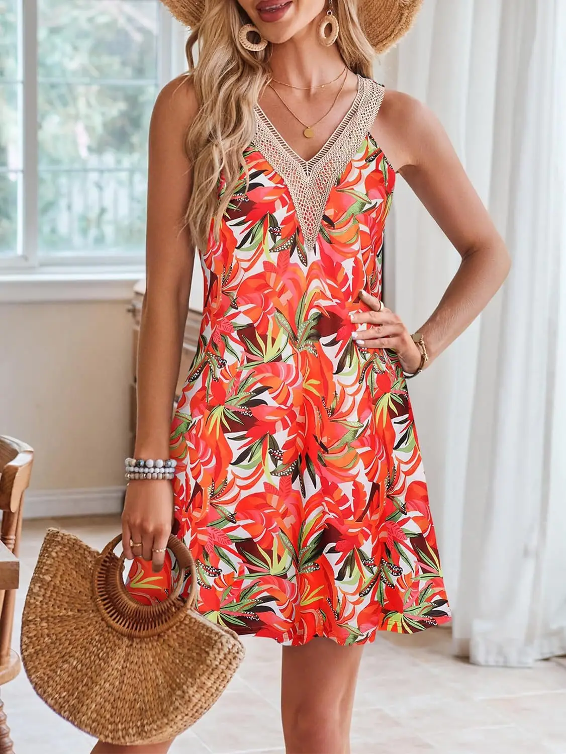 Summer Print Vest Dresses Women Lace Patchwork V-neck Casual Beach Vacation Mini Dress Fashion Lady Commuting Clothing Vestidos 23 Summer Print Vest Dresses Women Lace Patchwork V-neck Casual Beach Vacation Mini Dress Fashion Lady Commuting Clothing Vestidos