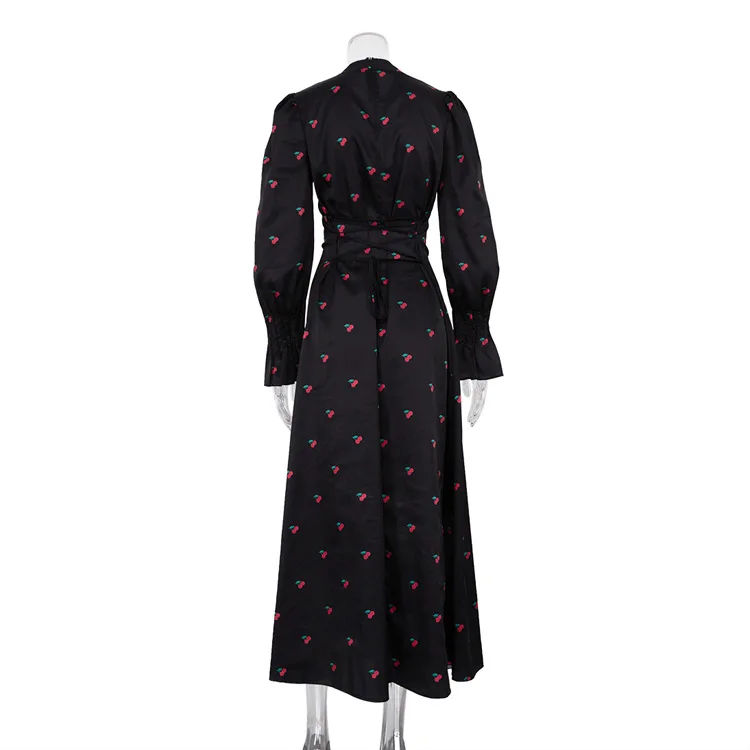 Ootddress Printed Bandage Fashion Long Dress Ladies Elegant Satin High Street Party Dress Casual Long Sleeve Patchwork Maxi Dress