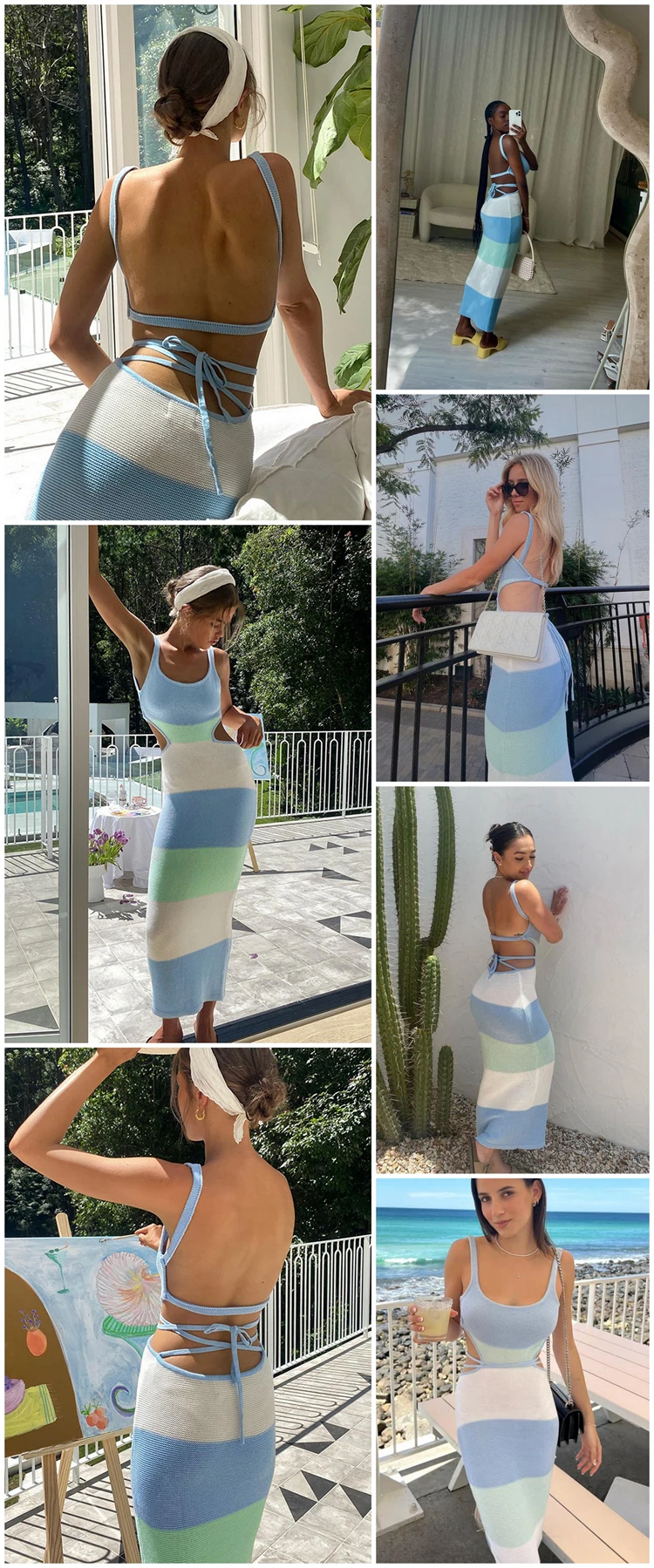 Ootddress Women Stripe Knitted Backless Sexy Bodycon Dress Bandage Contrast Color Spaghetti Strap Long Dresses Party Beach Summer 6 Ootddress Women Stripe Knitted Backless Sexy Bodycon Dress Bandage Contrast Color Spaghetti Strap Long Dresses Party Beach Summer