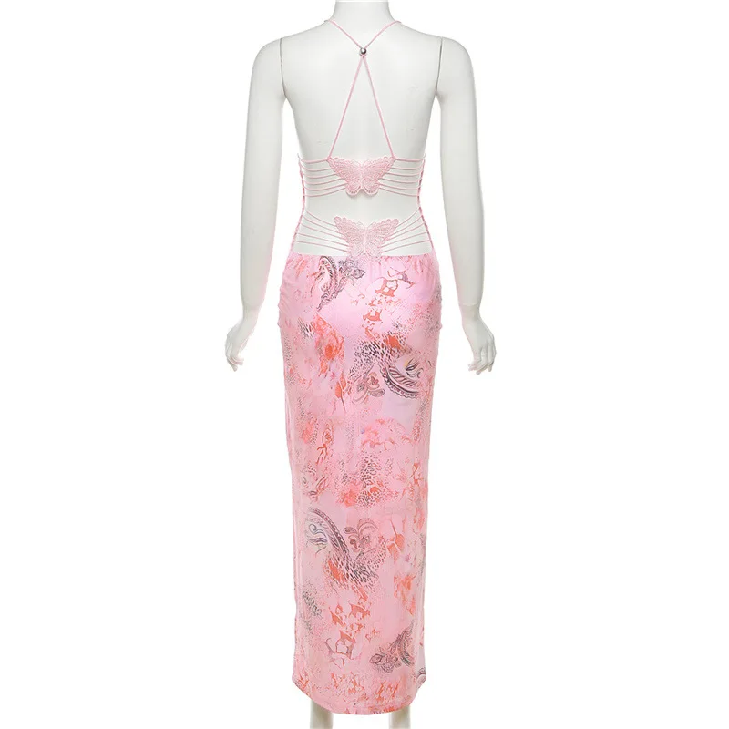 Ootddress Backless Maxi Dress For Women Slim Sexy Butterfly Bodycon Slim Sheath Dress Women's Club Deep V Neck Dresses Woman 2025