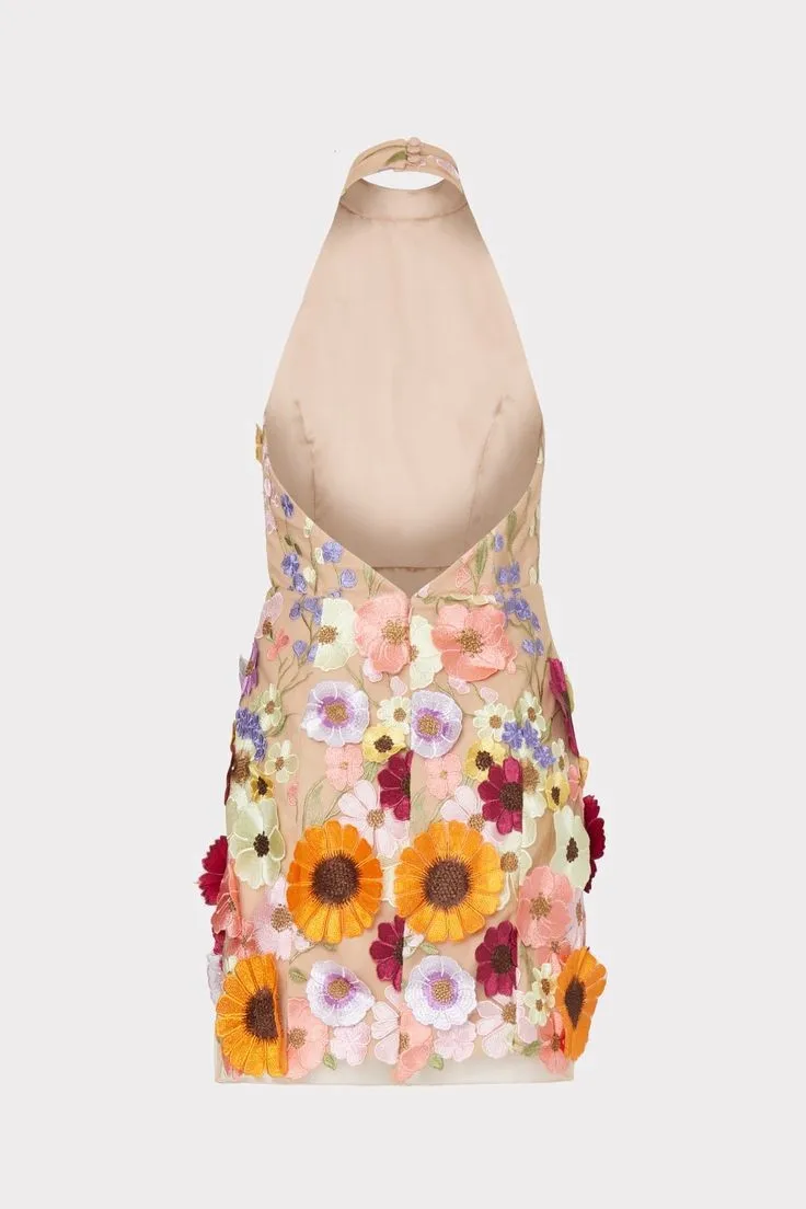 Ootddress Embroidery 3D Flower Bodycon Dress For Women Summer Sleeveless Backless Mini Dresses Temperament Slim Vestidos De Mujer