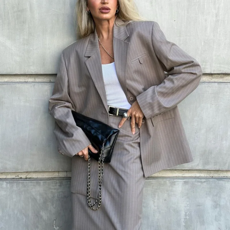Ootddress Oversized Blazer Suits For Women Loose Slit High Waist Skirts Femme New Street Casual Blazers 2 Piece Sets Womens Outfits