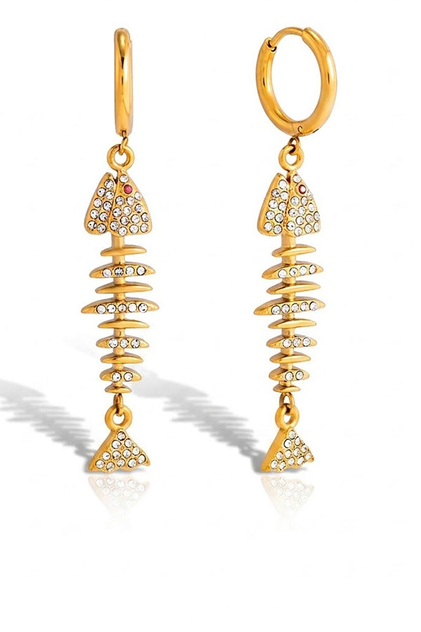Stylish Rhinestone-accented Fishbone Stud Earrings and Necklace
