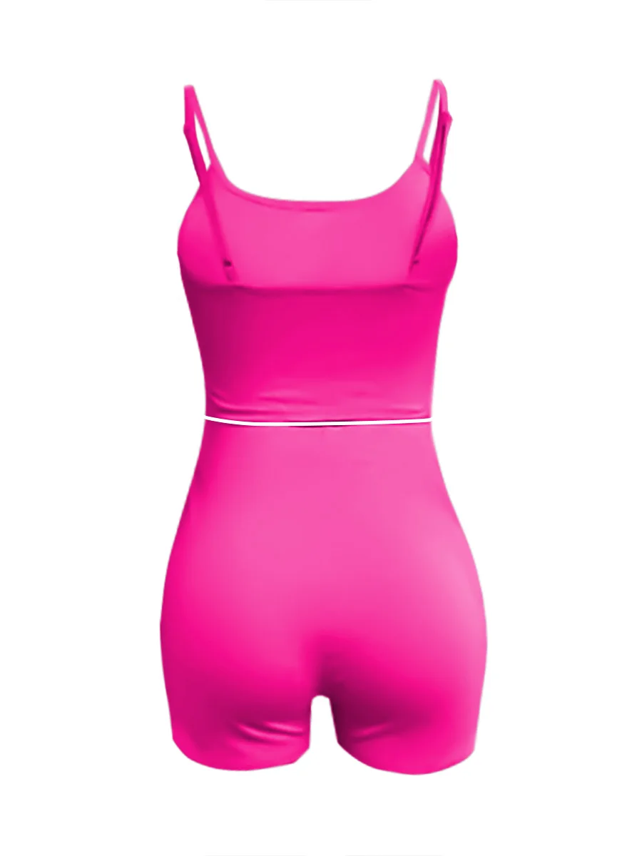 Women Chic Cami Skinny Stretchy Shorts Set Suspenders Top - Stylish and Comfortable