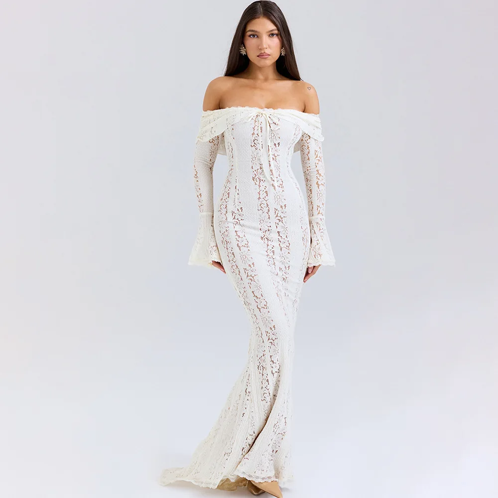 Ootddress Autumn/Winter Fashion Sexy Lace Tight Dress Women 2025 New Strapless Lace High Waist Tailored Dress Party Evening Dress
