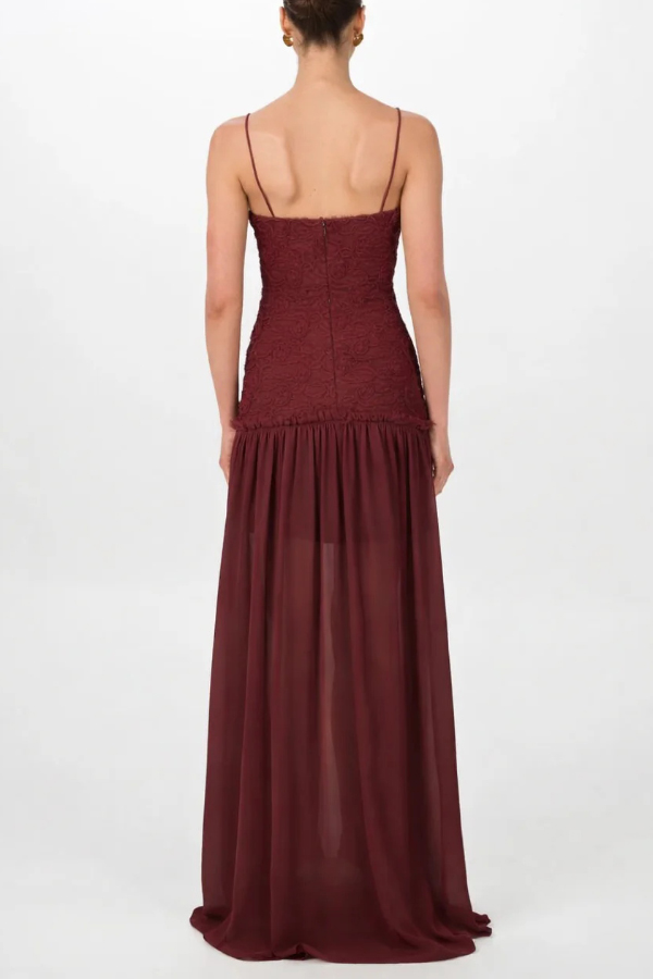 Stylish Three-dimensional Floral Chiffon Patchwork Strapless Elegant Maxi Dress
