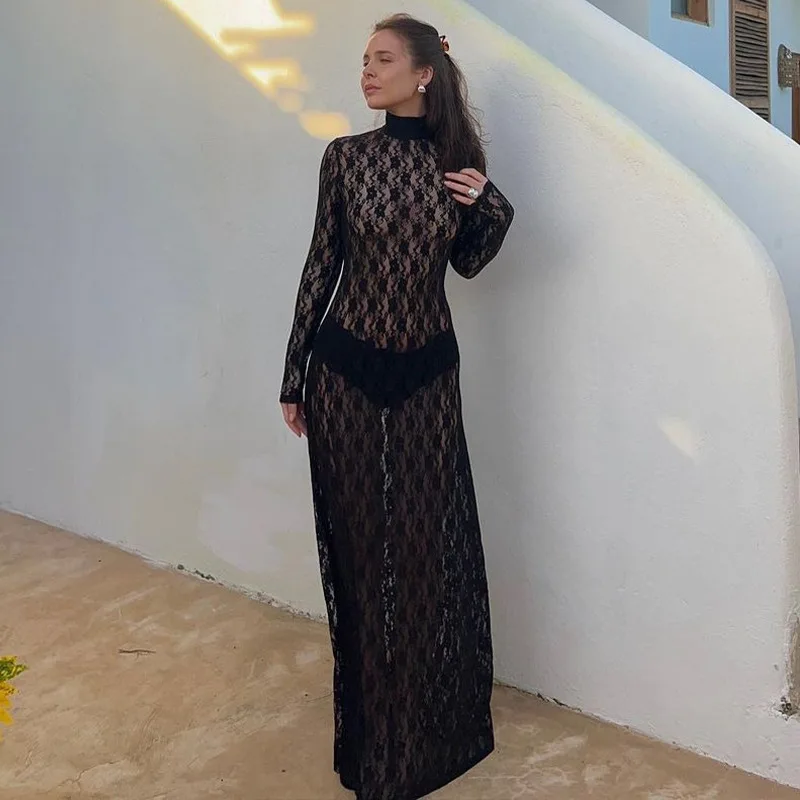 Ootddress See-through Mesh Tight Maxi Dress Sexy Hollow Out Lace Mesh Patchwork Women Fashion Full Sleeve Banquent Long Dress 2025 25 Ootddress See-through Mesh Tight Maxi Dress Sexy Hollow Out Lace Mesh Patchwork Women Fashion Full Sleeve Banquent Long Dress 2025