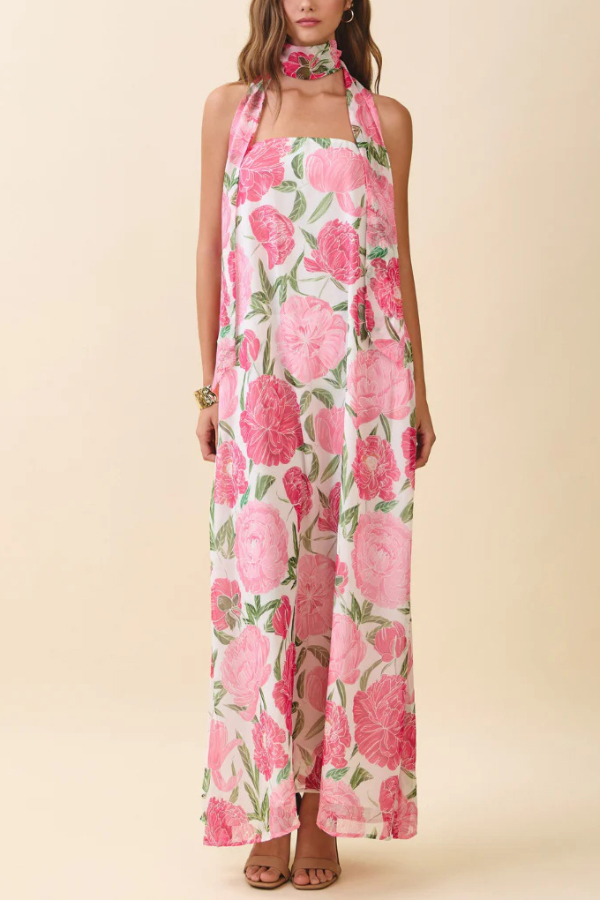 Floral Print Sleeveless Off-shoulder Loose Casual Maxi Dress