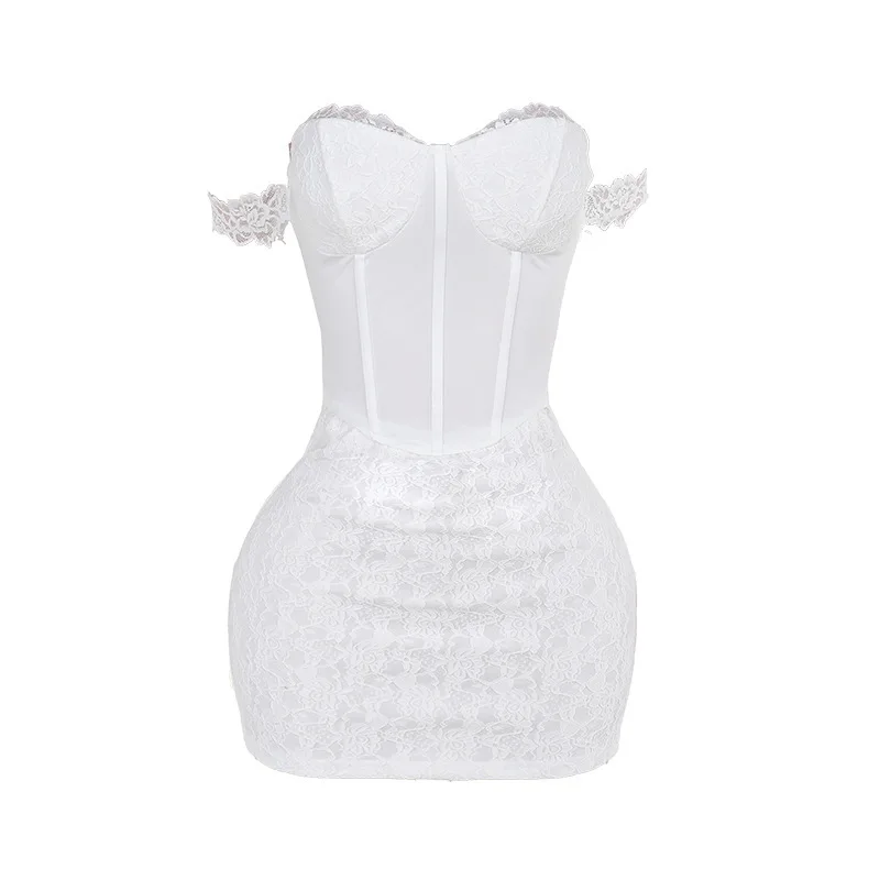 Ootddress Strapless Backless Sexy Mini Dress For Women Fashion Lace Off-shoulder Sleeveless Bodycon Club Party Dress Clubwear