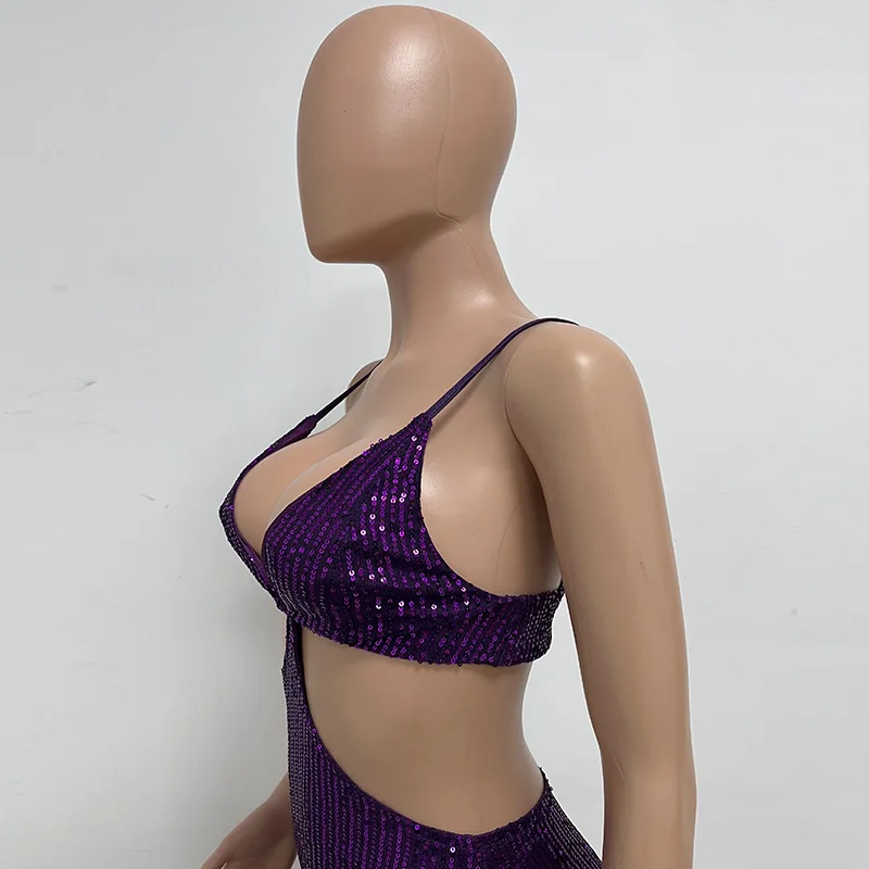 Sexy Hollow High Waist Slit Evening Dress Fashion Sequined Backless Sleeveless Elegant Party Dresses Solid Long Graduation Dress 161 undefined