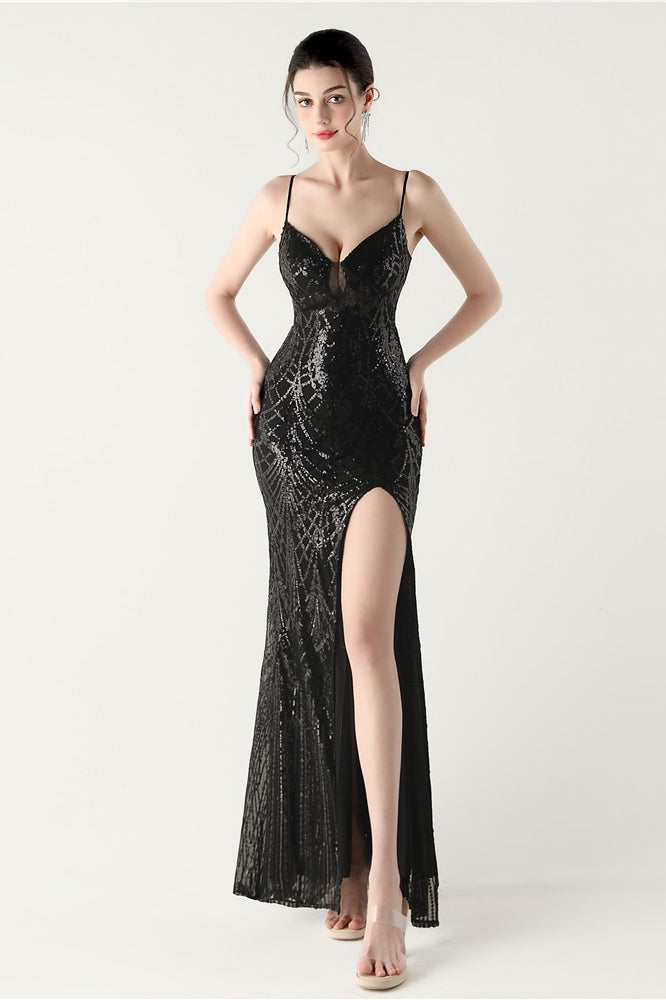 Sequin V-Neck Cross Strap Mermaid Maxi Dress