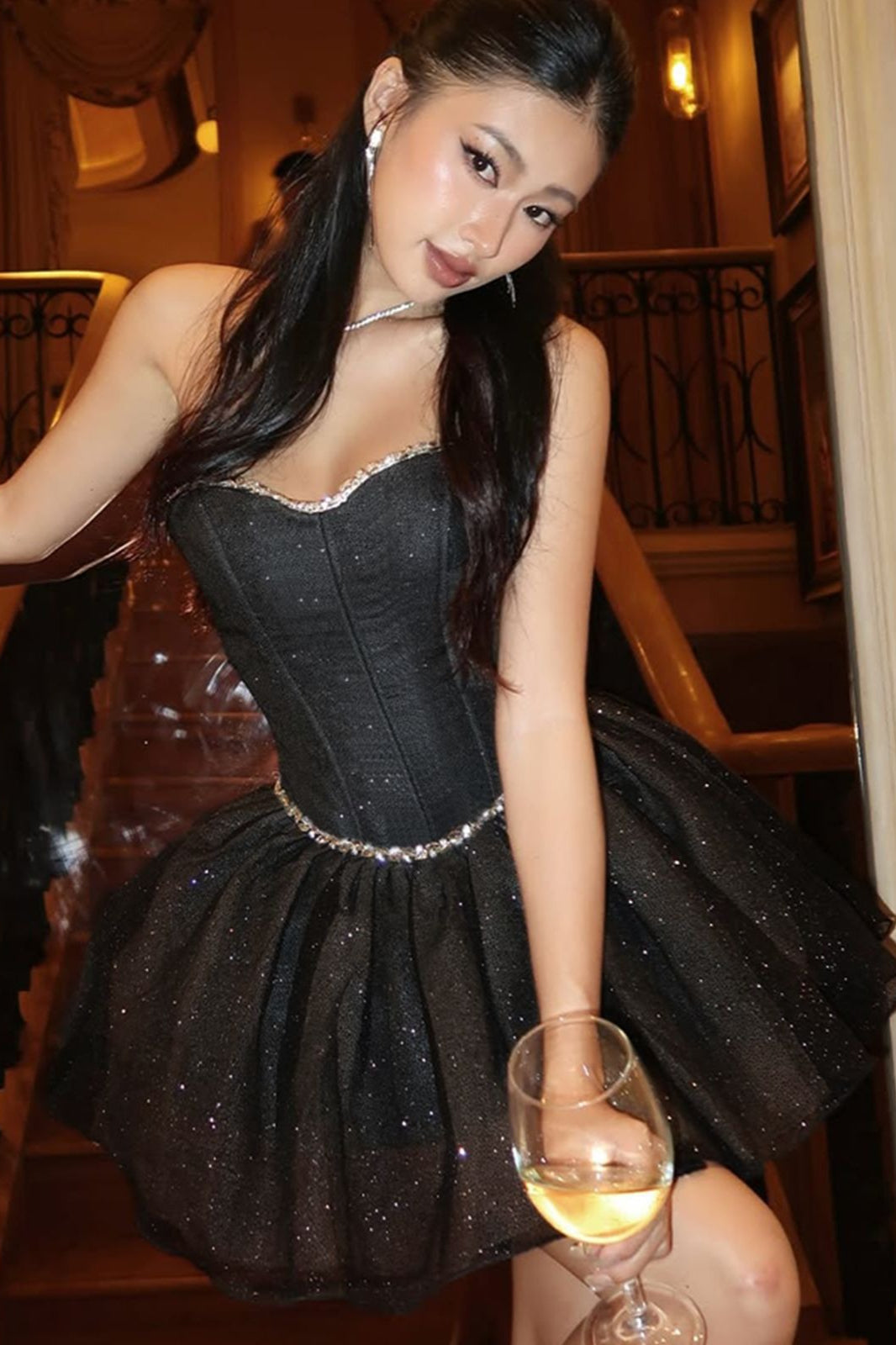 Black Strapless Corset Boned Bodice Bodycon Mini Dress