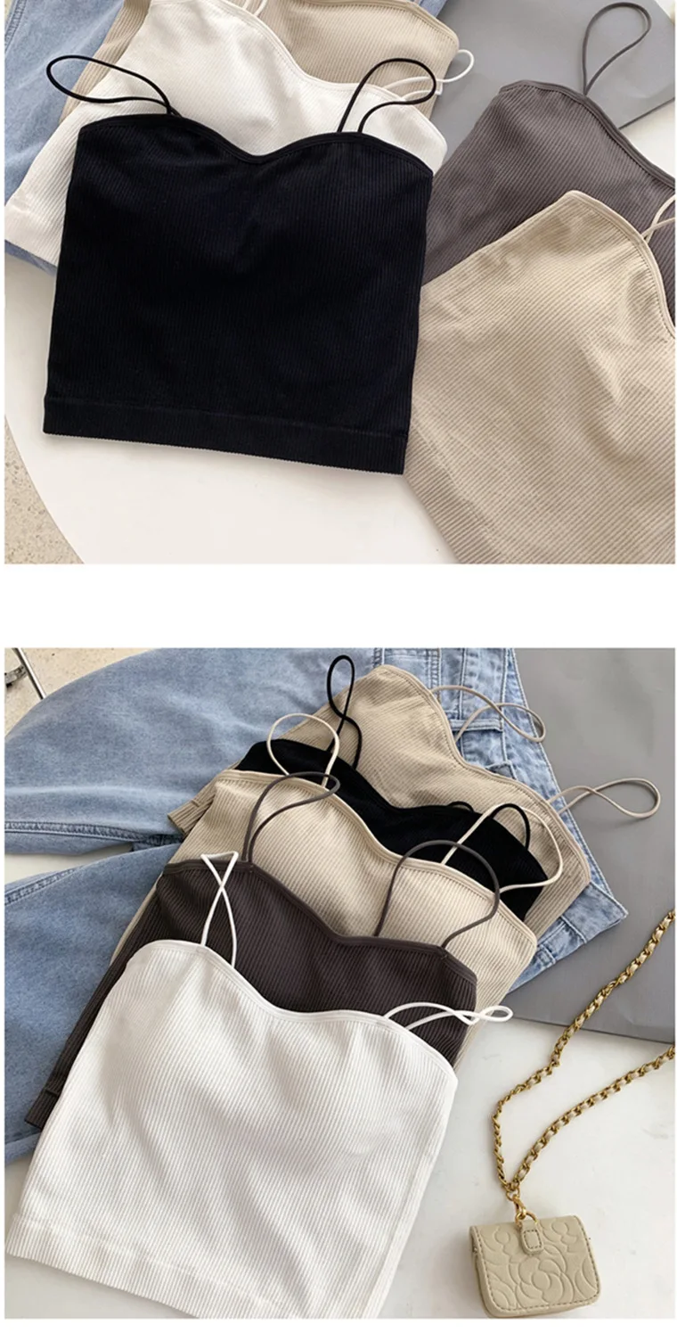 Ootddress Women Spaghetti Strap Tank Top Summer Casual Basic Sleeveless White Corset Top Streetwear Short Ribbed Knit Vest 2025