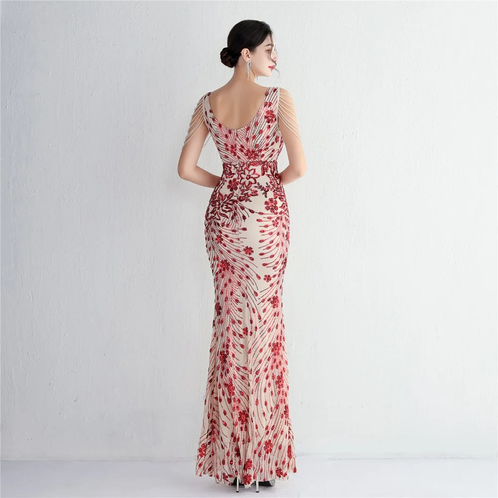 Sexy V-neck Sleeveless Dress with Stones and Crystals Fashion Sequins Tassel Elegant Women Party Dresses High Waisted Long Dress 23 103A0889.jpg