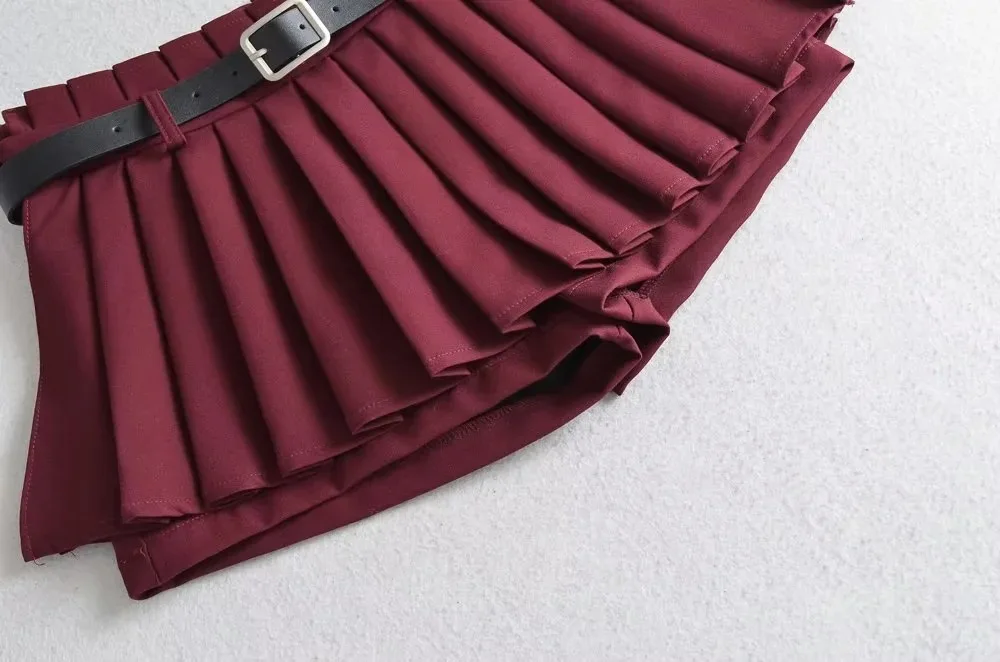 Ootddress Low Waist Slim Mini Pleated Skirt For Women 2025 Summer Casual Black Belt Skirts Babes Fashionable Solid Une Jupe Ligne