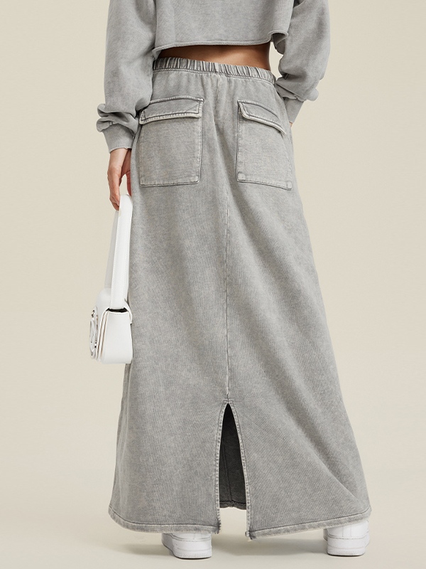 Washed Back Slit Baggy Maxi Skirt