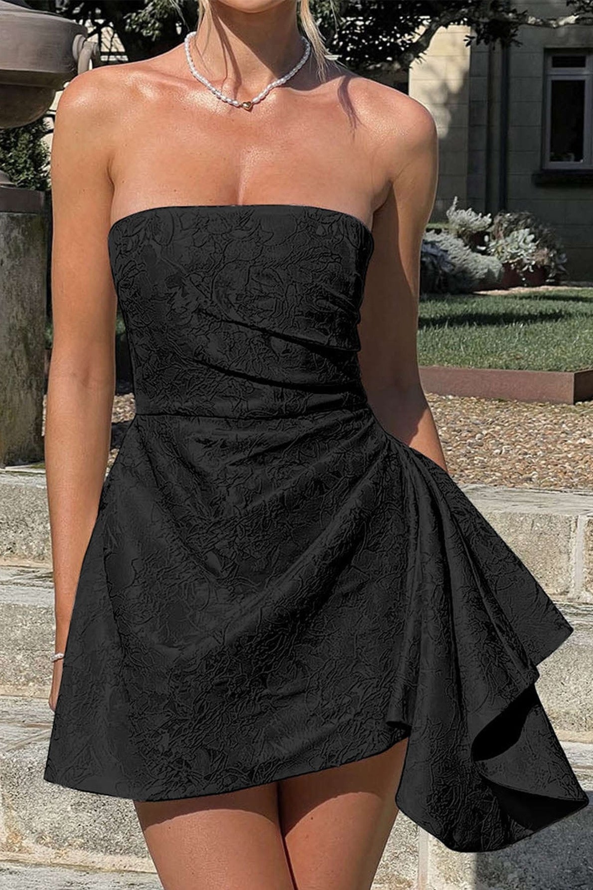 Strapless Jacquard Structured Mini Dress
