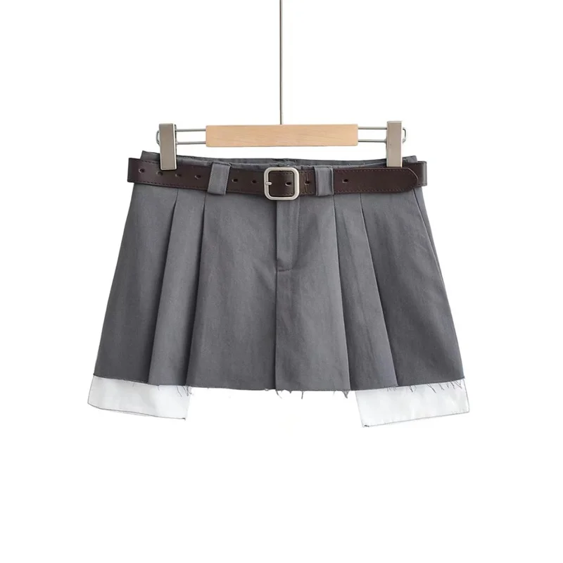 Ootddress Y2K Skirts Women Cotton Low Waist Pleated Mini Skirts 2025 Summer Harajuku Streetwear Pocket With Belts Micro Skirt