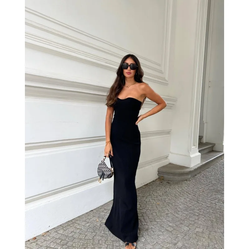 Ootddress Backless Slim Fashion Maxi Dress Knit Women Off-Shoulder High Waist Solid Elegant Party Dress Knitwear Female Sexy Dress