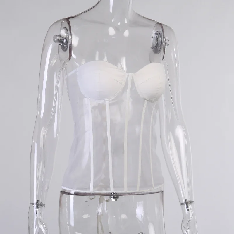 Ootddress Mesh Chest Cup Bra Corset Tops Women Black Off Shoulder Back Lace Up Crop Top High Street Slim Vest Y2K Uderbrust Corsets