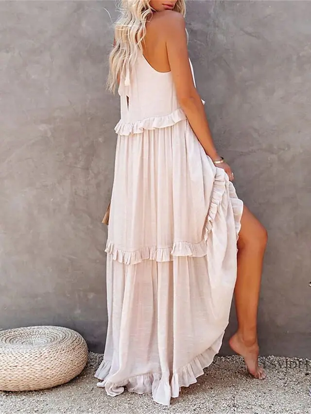 Summer Vacation Style Halter Neck Long Dresses Women Fashion Backless Leace-up Loose Ruffles Beach Dress Elegant Ladies Vestidos 24 Summer Vacation Style Halter Neck Long Dresses Women Fashion Backless Leace-up Loose Ruffles Beach Dress Elegant Ladies Vestidos