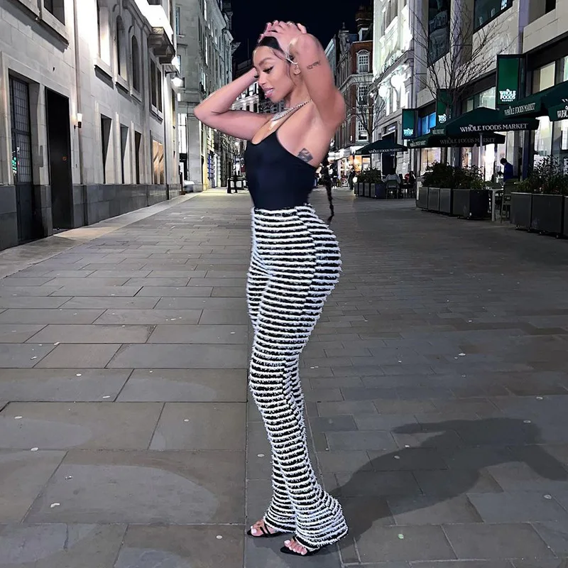 Ootddress New Stacked Leggings Pants Ladies Casual Contrast Color Black And White Sweatpants Y2k Streetwear Hem Flare Women's Pants
