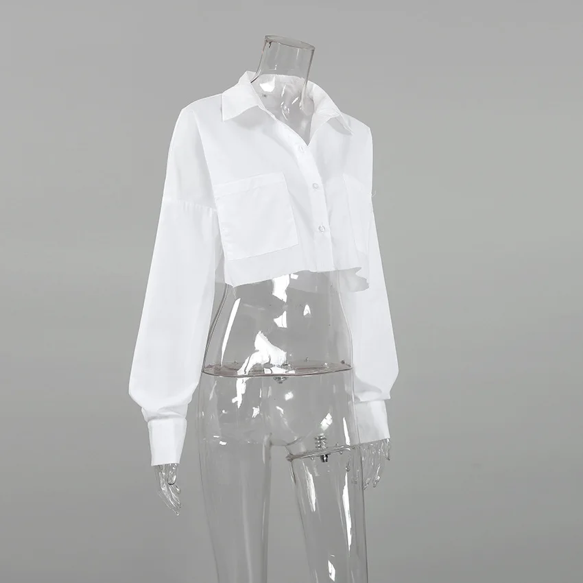 Ootddress Lapel Pocket Casual Shirts For Women Long Sleeve Loose Patchwork Crop top Y2k Outfit Solid High Street Cardigan Blouse