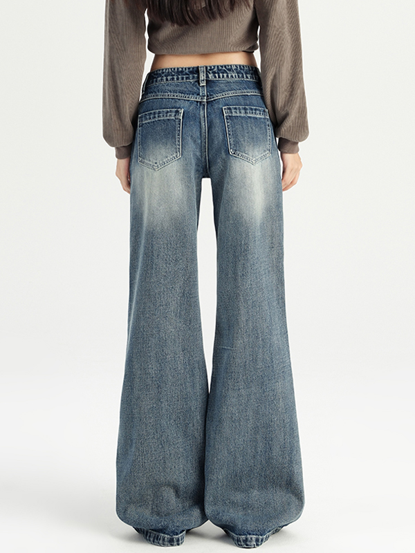 Vintage Washed Loose Flare Jeans