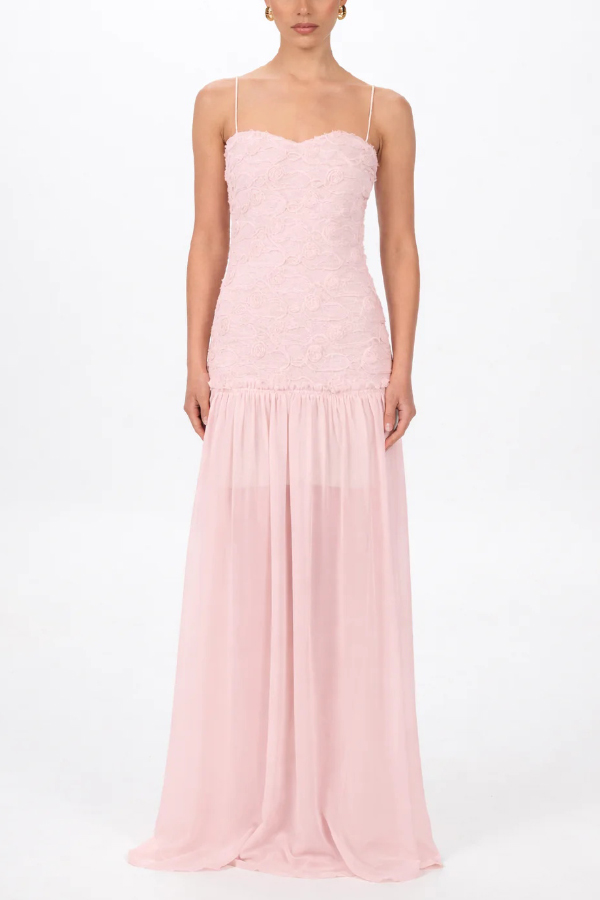 Stylish Three-dimensional Floral Chiffon Patchwork Strapless Elegant Maxi Dress