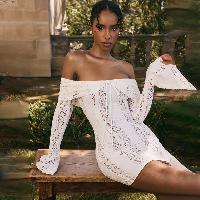 Ootddress Autumn Lace Off-Shoulder Long Dress For Women See-Through Printed Lace-Up High Waist Luxury Female Elegant Party Dress New 27 Ootddress Autumn Lace Off-Shoulder Long Dress For Women See-Through Printed Lace-Up High Waist Luxury Female Elegant Party Dress New