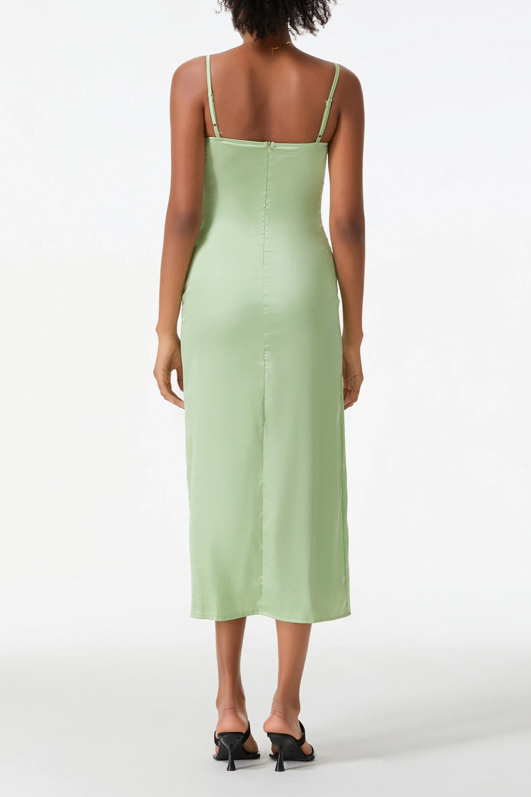 Floral Appliqué Sweetheart Spaghetti Strap Satin Slip Midi Dress