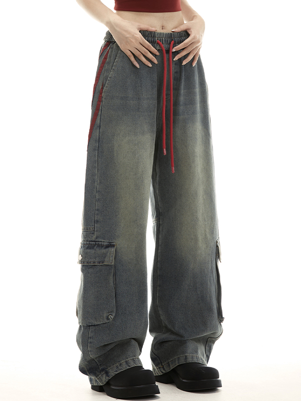 Loose patchwork stripes Cargo Jeans