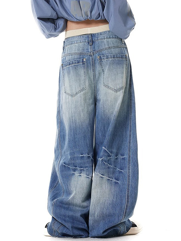 Retro Washed Lightning Pattern Deconstruction Boyfriend Jeans