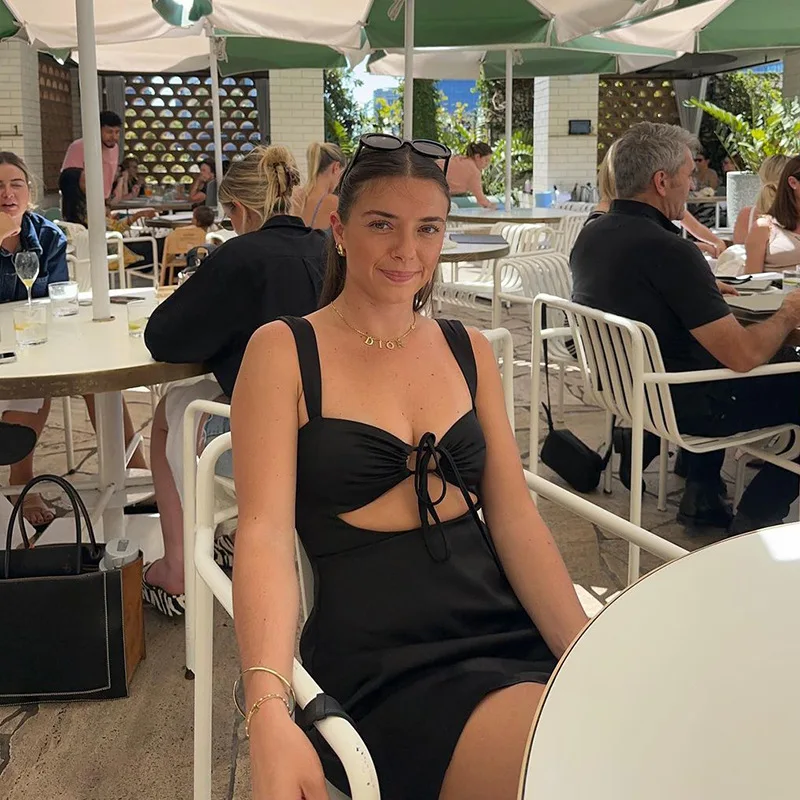 Ootddress Bandage Sexy Sheath Dress For Women 2025 Summer Hollow Out Lace Up Sundress Femme Beach Sexy Slim Elegant Dresses Woman