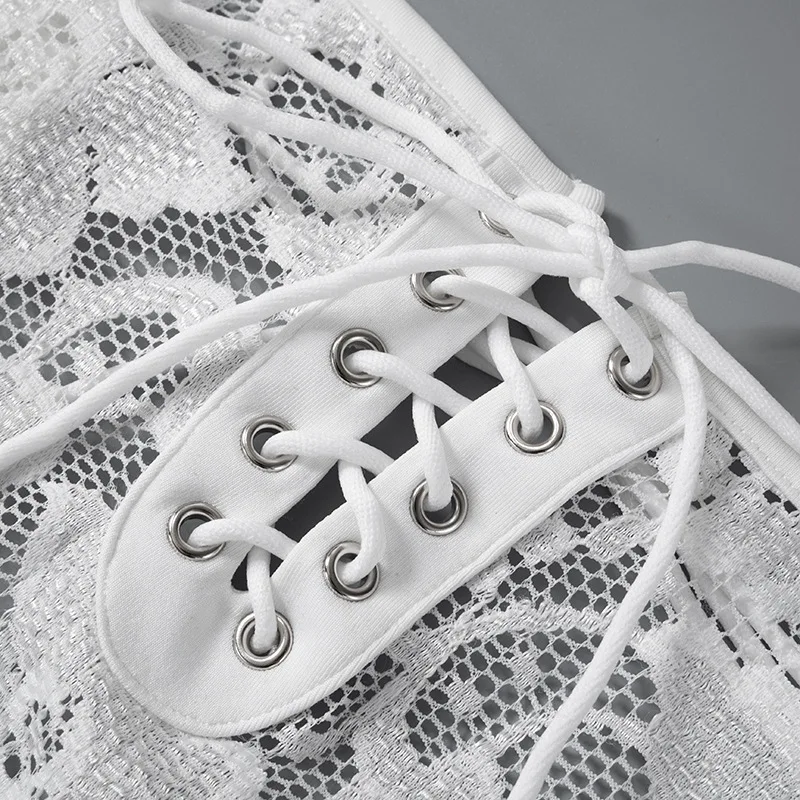 Fantoye Sexy See Through Lace Women Dress White Off Shoulder Flare Sleeve Dress Female Spring Slim Elegant Party Streetwear 2025