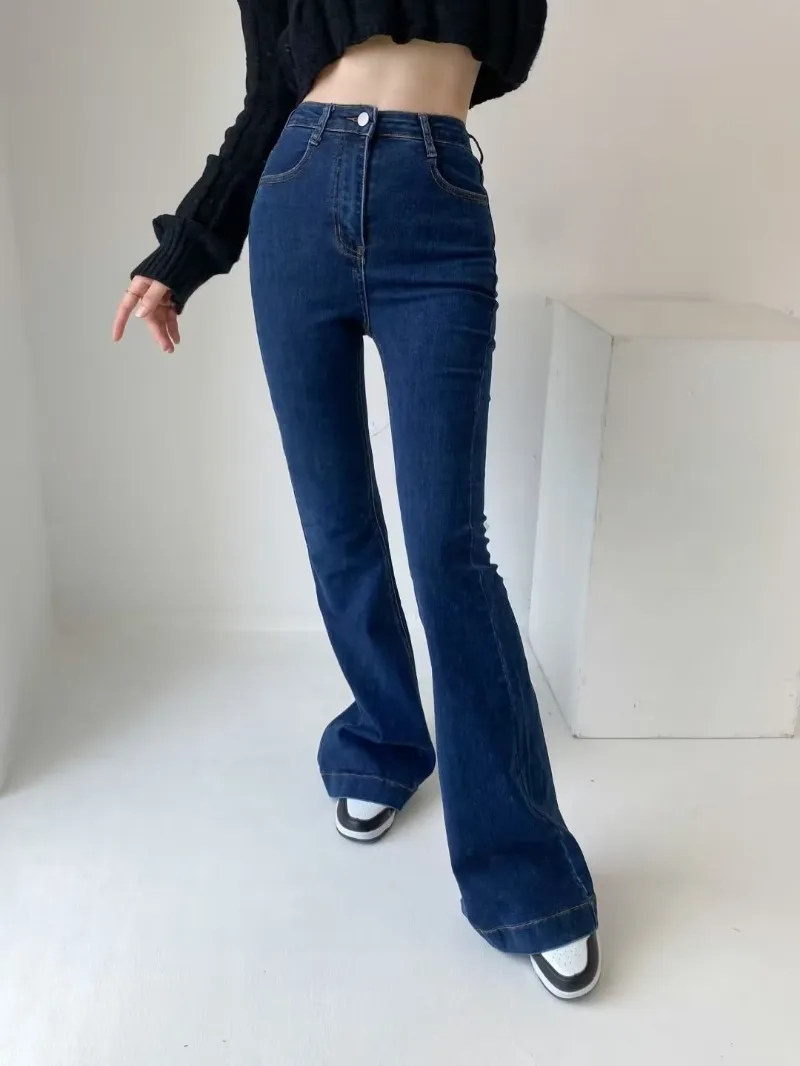 Ootddress Flare Jeans Women Summer Streetwear Bodycon Long Denim Pants 2025 Blue Elastic Fashion Y2K Trousers High Waisted Jeans