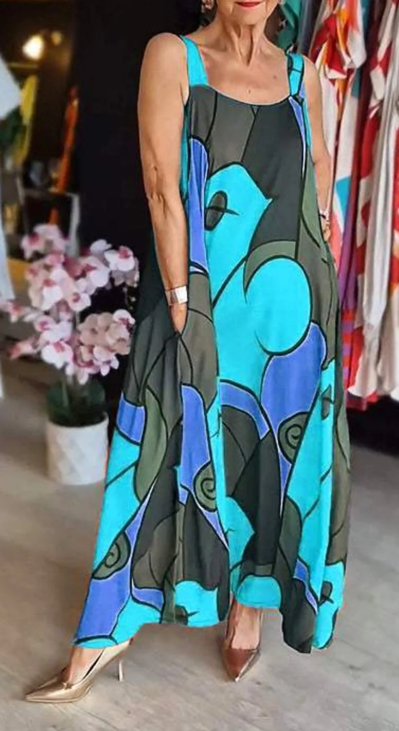 Print Spaghetti Strap Dresses Women Fashion Casual Pocket Loose Long Dress Lady Commuting Clothing Maxi Vestidos 2025 Summer New 10 Print Spaghetti Strap Dresses Women Fashion Casual Pocket Loose Long Dress Lady Commuting Clothing Maxi Vestidos 2025 Summer New