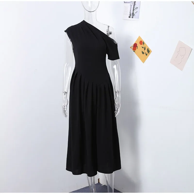 Ootddress Black Off-Shoulder Autumn Long Dress For Women High Waist Patchwork Slim Sexy One-Shoulder Party Dress Female Maxi Dress