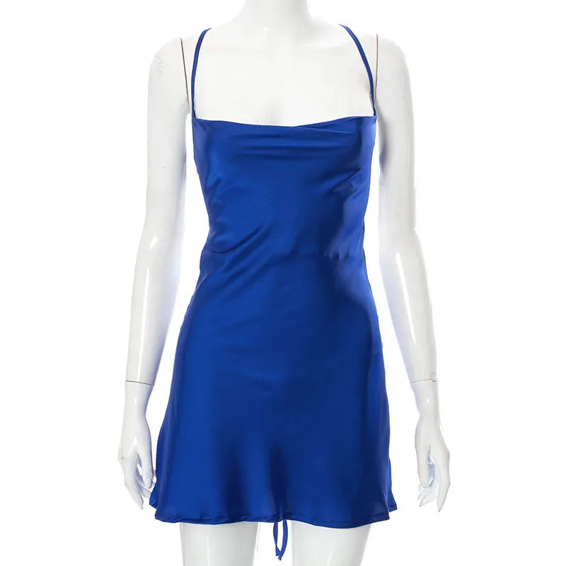 Ootddress New Spaghetti Straps Mini Satin Dress Women 2025 Summer Backless Low Cut Sexy Dresses Ladies Club Wear Party Sundresses
