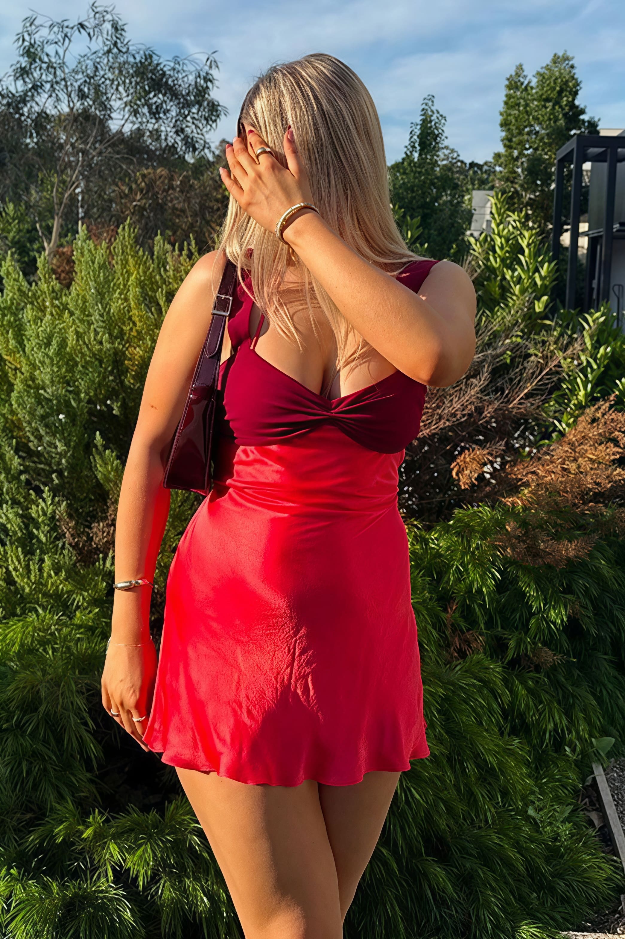 Gathered Bust Satin Panel Spaghetti Strap Cami Mini Dress