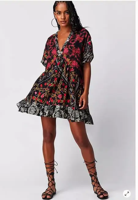 Color Vintage Print Mini Dresses Women Spring Summer New V-neck Short Sleeves Folds Loose Irregular Short Dress Fashion Vestidos 9 Color Vintage Print Mini Dresses Women Spring Summer New V-neck Short Sleeves Folds Loose Irregular Short Dress Fashion Vestidos