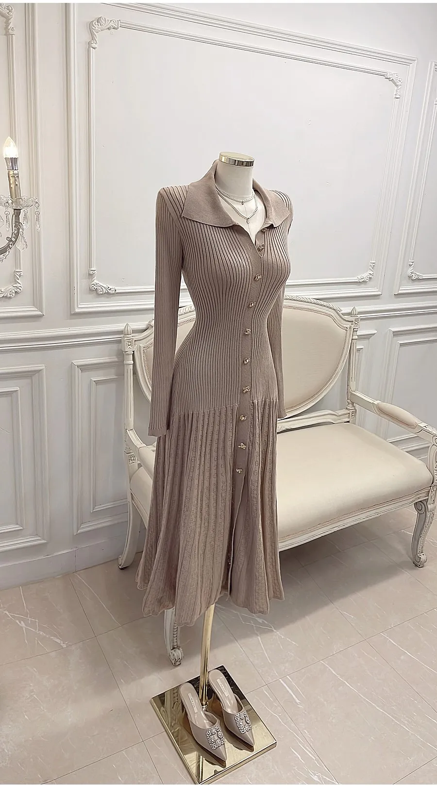 Retro Elegant Knitted Dress Women Long Sleeve Slim Single Breasted Bodycon Dresses Ladies Lapel Hollow Out Long Robe Vestidos 8 Retro Elegant Knitted Dress Women Long Sleeve Slim Single Breasted Bodycon Dresses Ladies Lapel Hollow Out Long Robe Vestidos