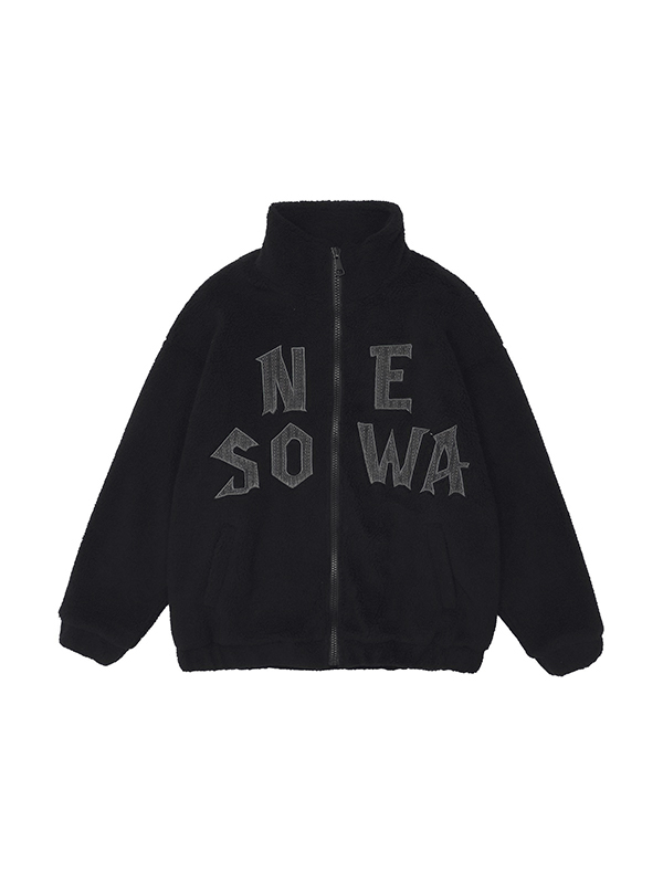Letter Embroidered Lambswool Oversized Jacket
