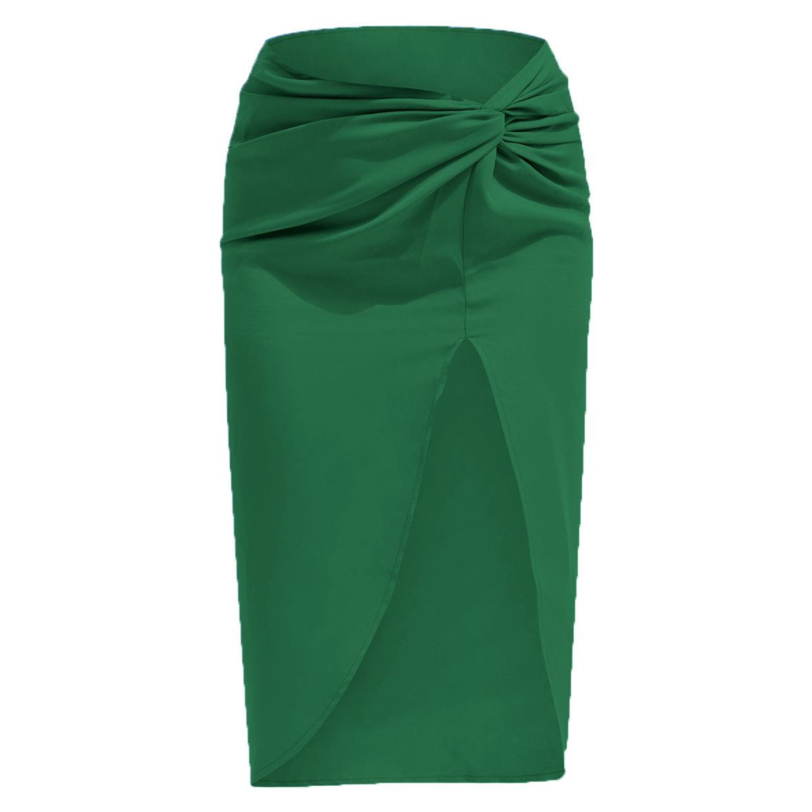 Ootddress Women Solid Satin High Splite Out Sexy Skirts Folds Irregular High Waist Bodycon Long Skirts Female French Style Outwears