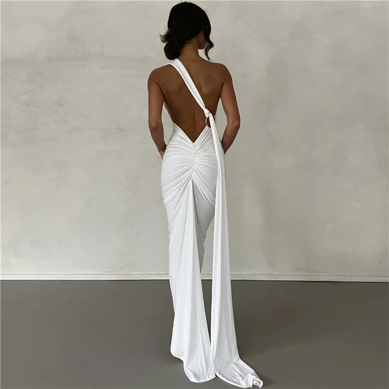 Ootddress Sexy Backless Hanging Neck Bodycon Evening Dress For Women Strapless Max Female Dress Charming Club Party Prom Dress